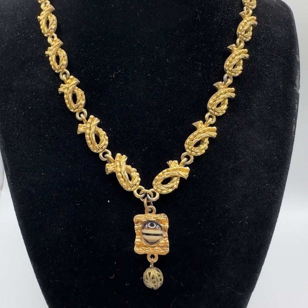 Kate Hines Necklace Gold Tone Necklace Choker Egyptian Revival 16" *FLAW READ*